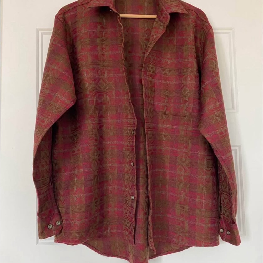 Nina Ricci red and Brown Plaid Button-Up Shirt